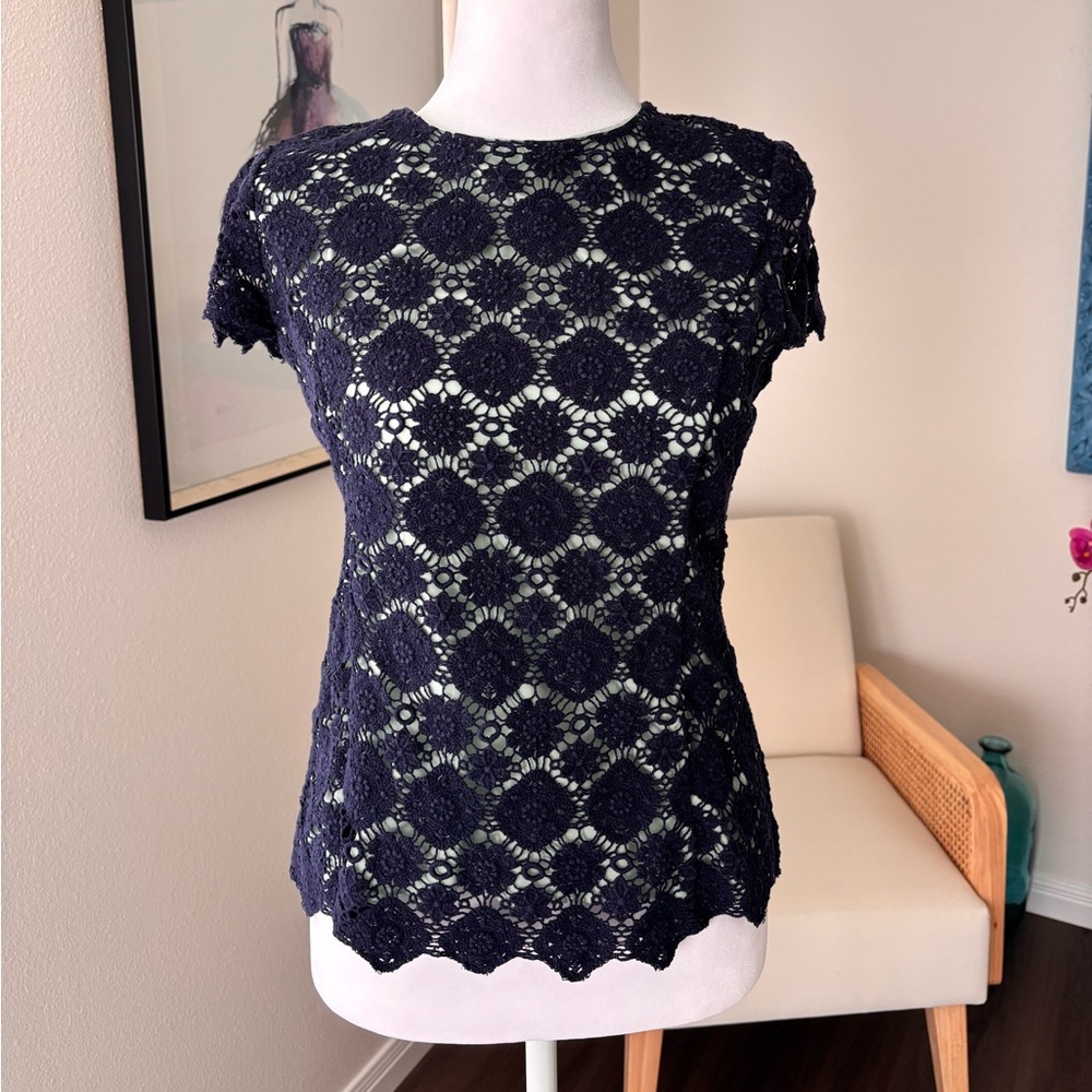 Elegant Navy and Mint Crochet Top Small
